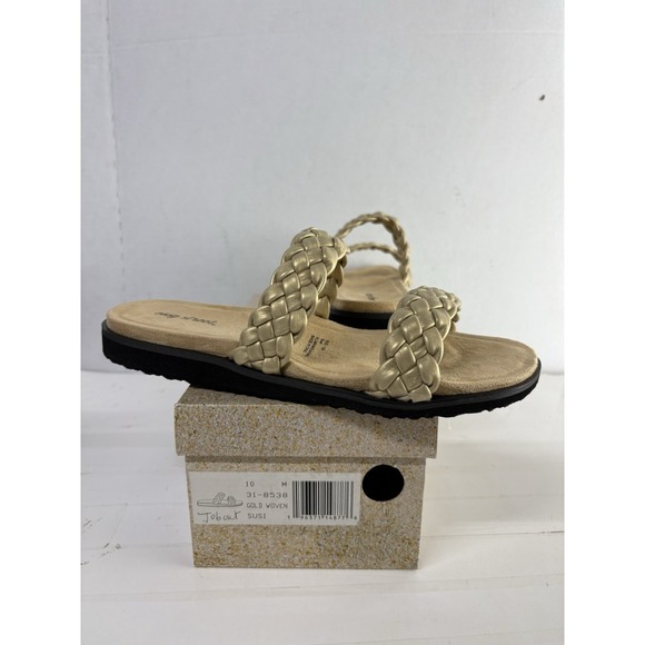 easy street Shoes - EASY STREET Women's Gold Woven Lightweight Susi Toe Slip On Slide Sandals Sz 10M